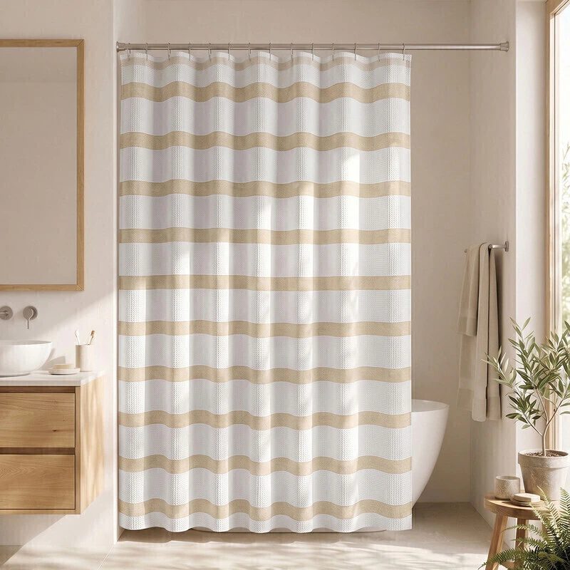 Cortina de Baño 180x180 cm Waffle con Diseño de Bandas- Jean Cartier
