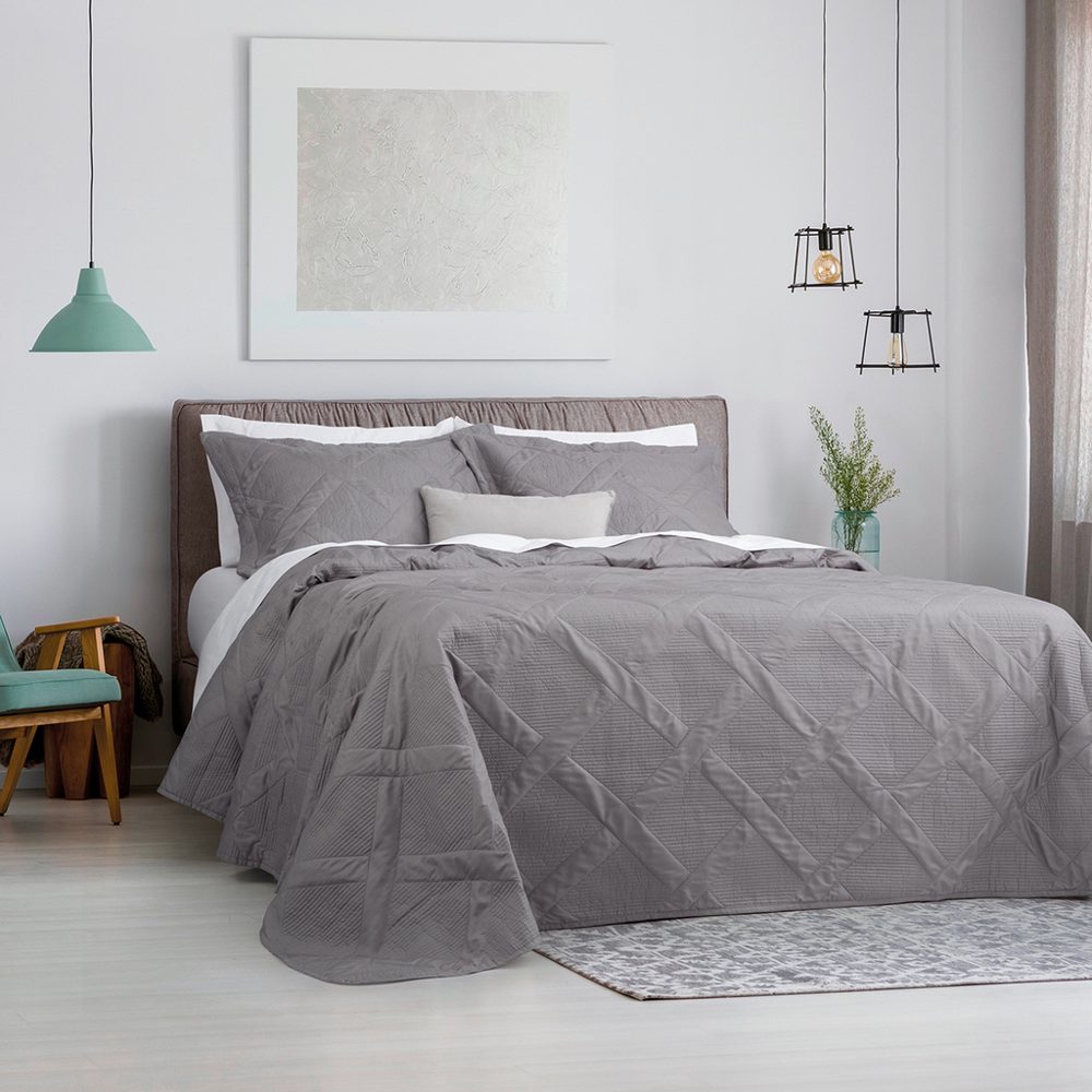Cubrecama 2 1/2 Plazas Kit 3 piezas Moderno Gris - Jean Cartier