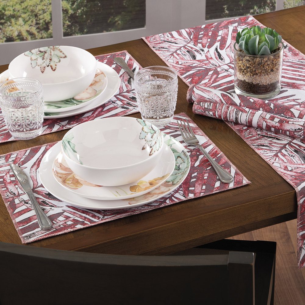Set de 4 Individuales y 1 Camino de Cuerina Estampada Bordó - Jean Cartier