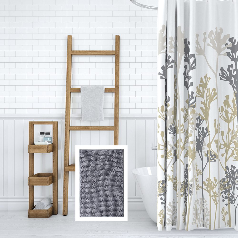 Set Cortina de Baño con Ganchos y Alfombra - Jean Cartier