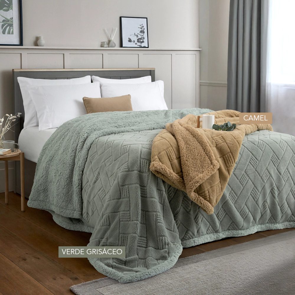 Frazada 2 1/2 Plazas Bitono Doble Corderito Jacquard - Alcoyana