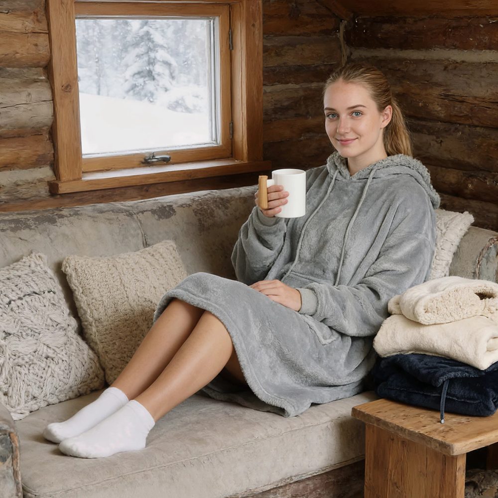 Buzo Manta Corderito y Flannel Fleece Oversize con Capucha - Palette