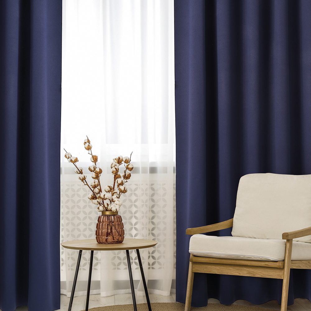 Juego de Cortinas BlackOut 145x210 cm Jacquard Azul Noche - Jean Cartier
