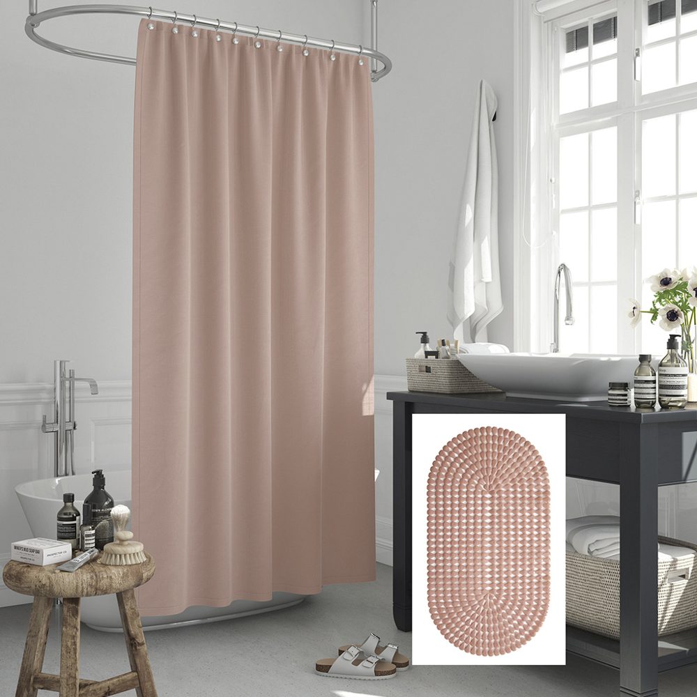 Set de Baño Cortina con Ganchos y Alfombra antideslizante - Jean Cartier