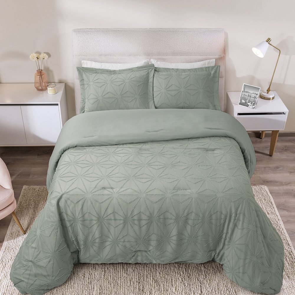 Kit 3 piezas Acolchado Queen con Fundas Verde Frost - Jean Cartier